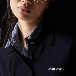 Navy Wool Knit Polo Shirt | Miu Miu