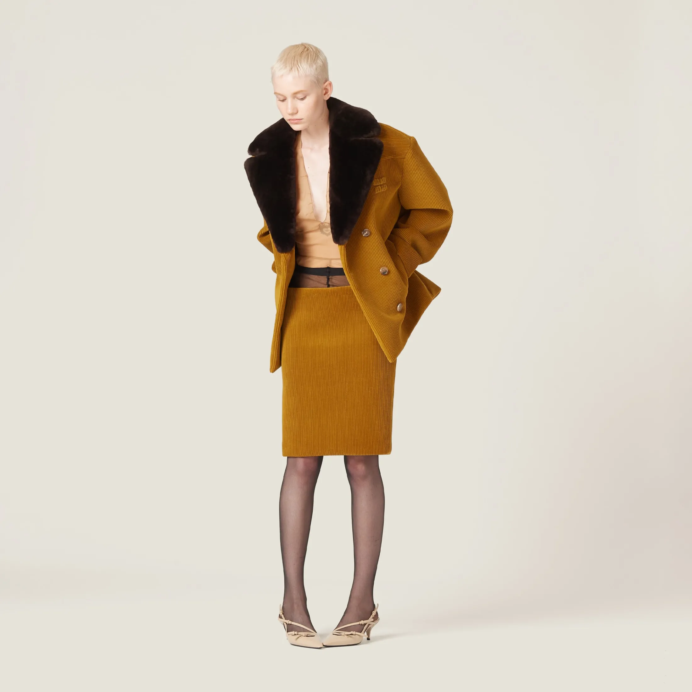 Ochre Corduroy Skirt | Miu Miu