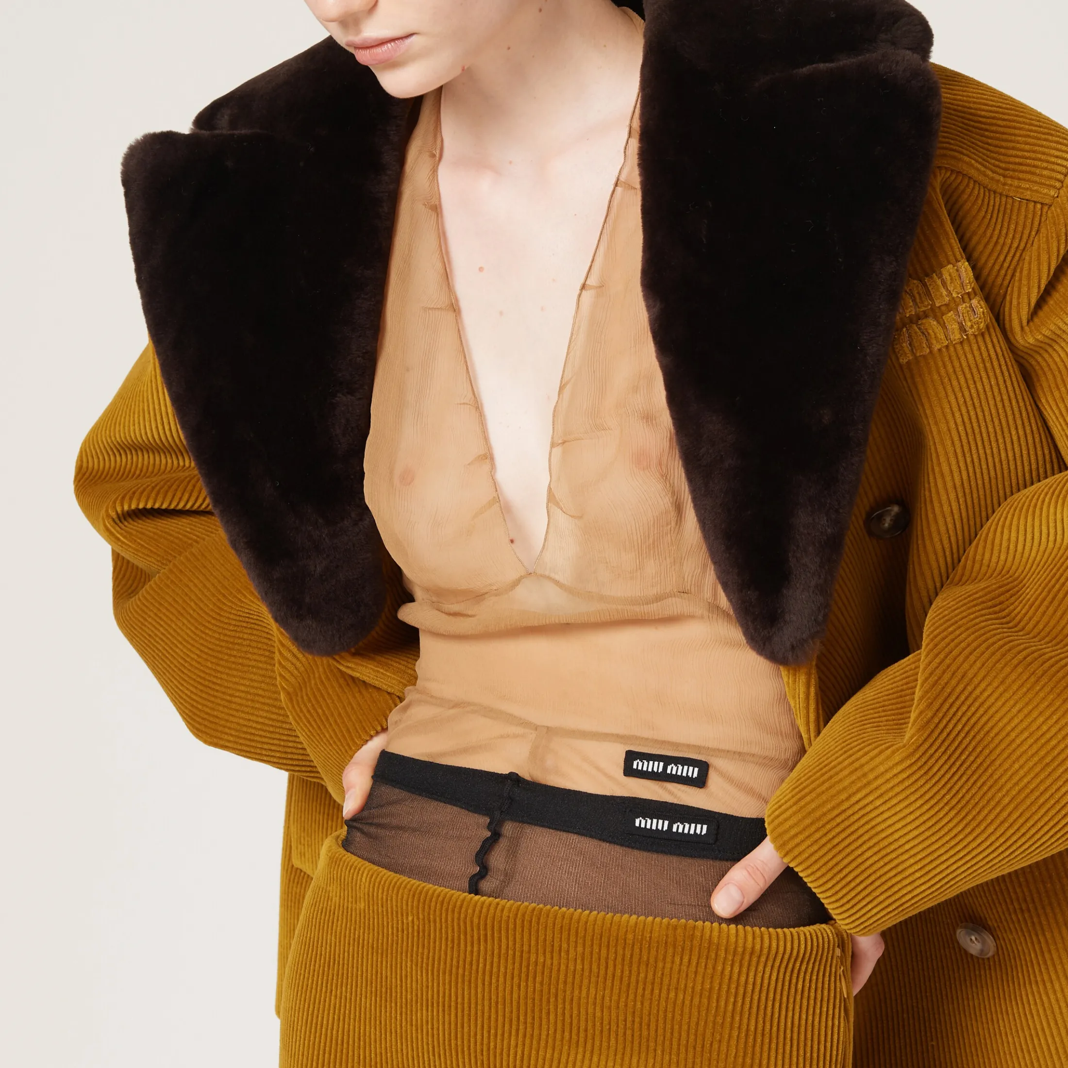 Ochre Corduroy Skirt | Miu Miu