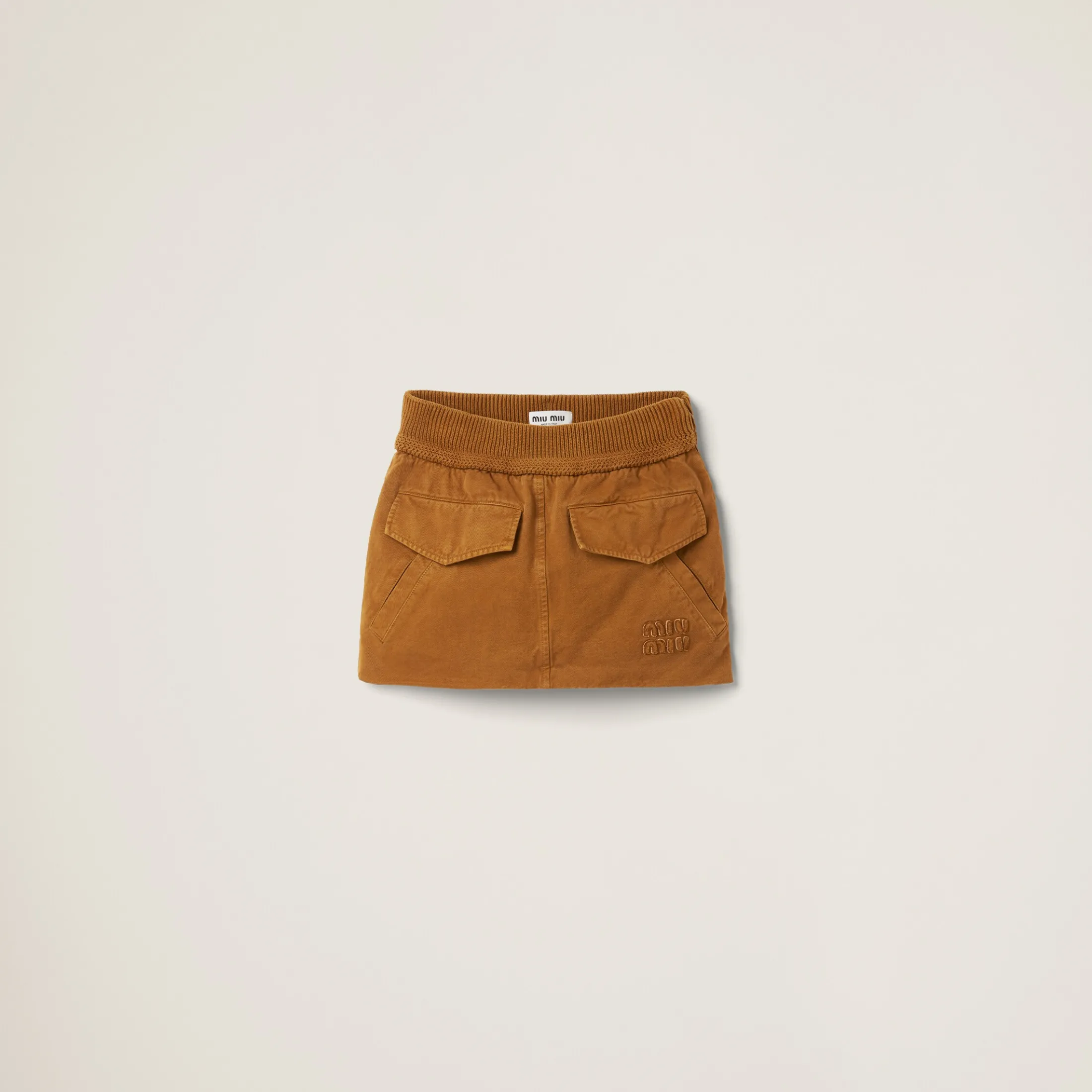 Ochre Garment-dyed Gabardine Miniskirt | Miu Miu