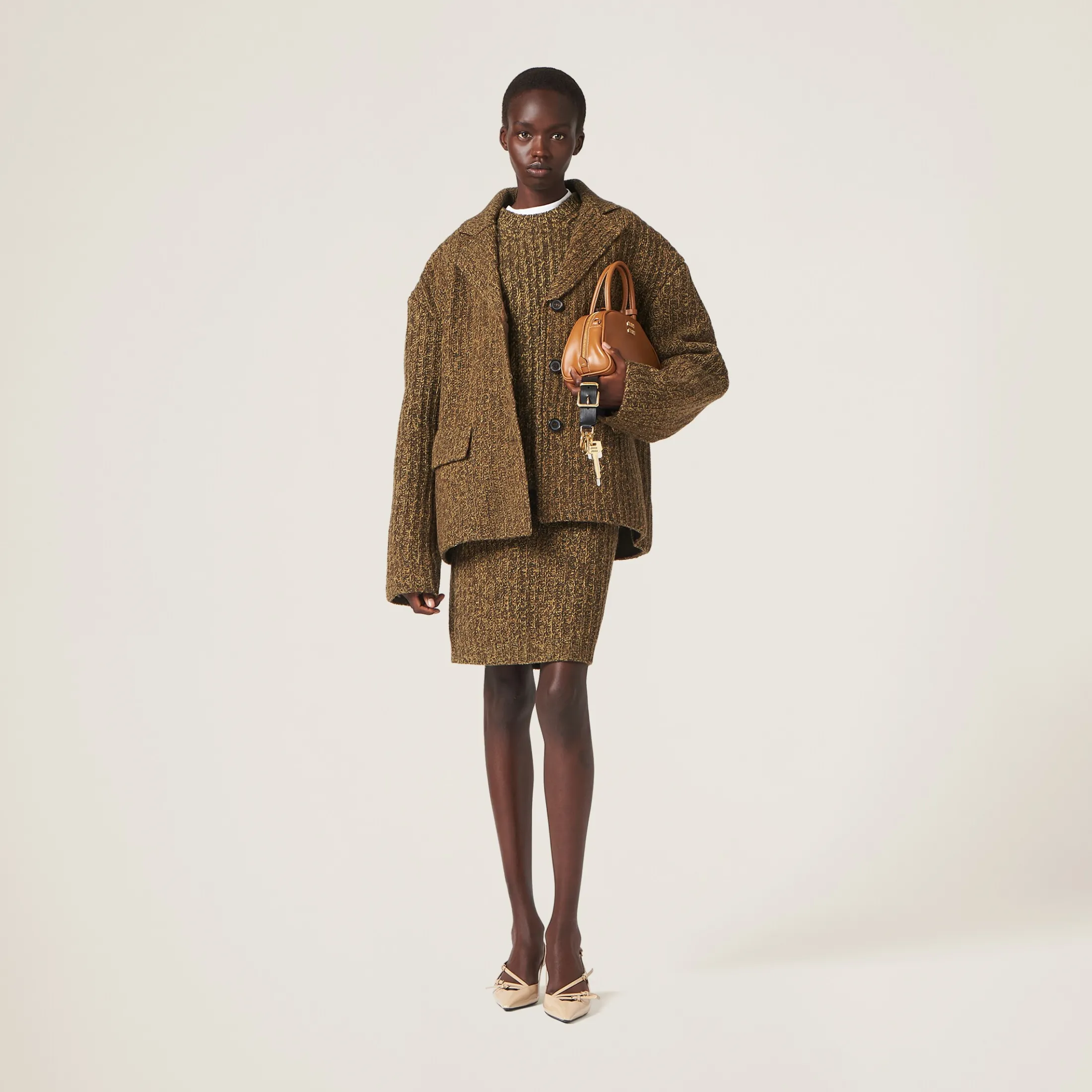 Olive Green Wool And Cotton Skirt | Miu Miu