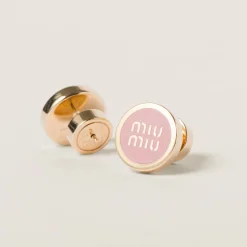 Orchid Pink Enameled Metal Earrings | Miu Miu