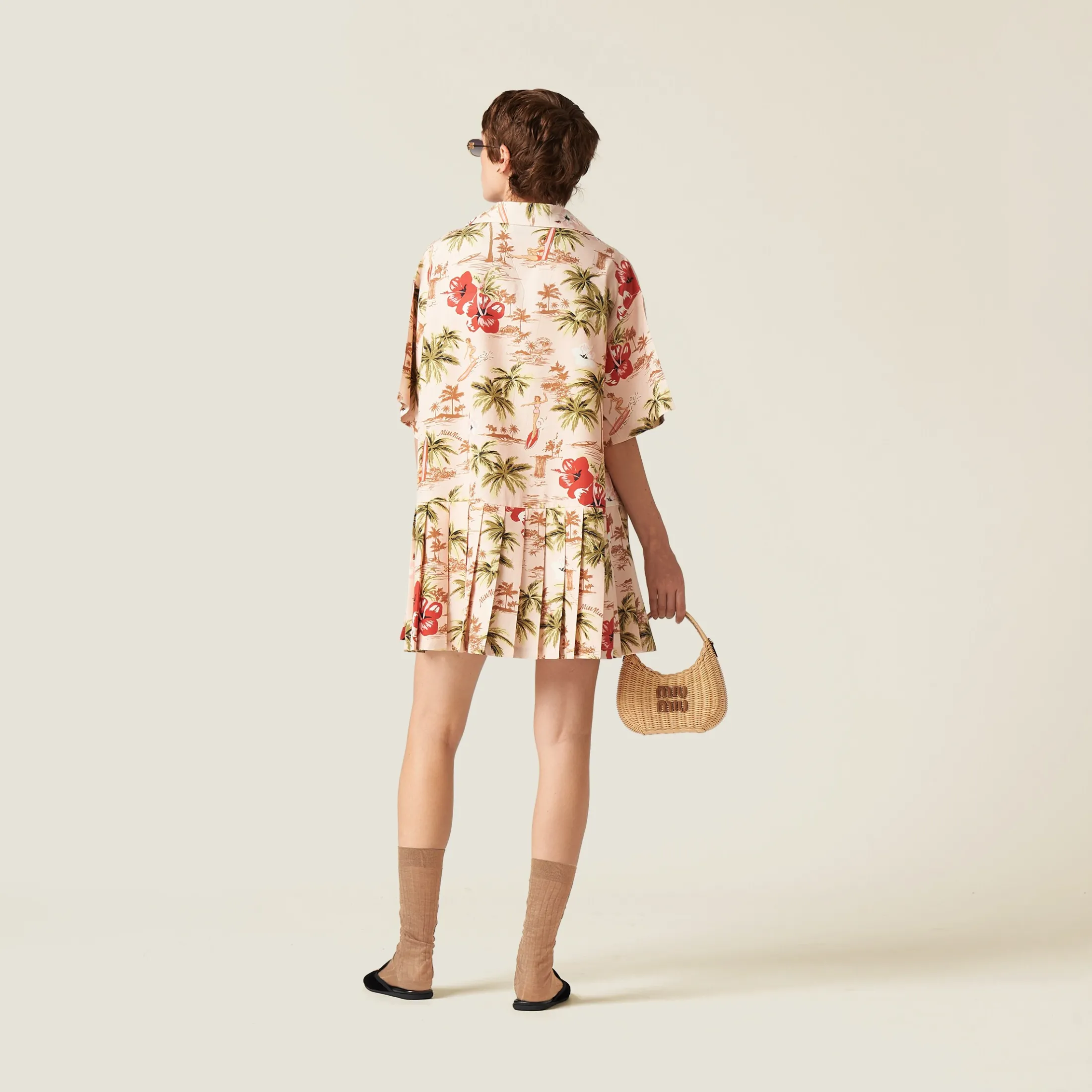 Peach Printed Silk Mini-dress | Miu Miu