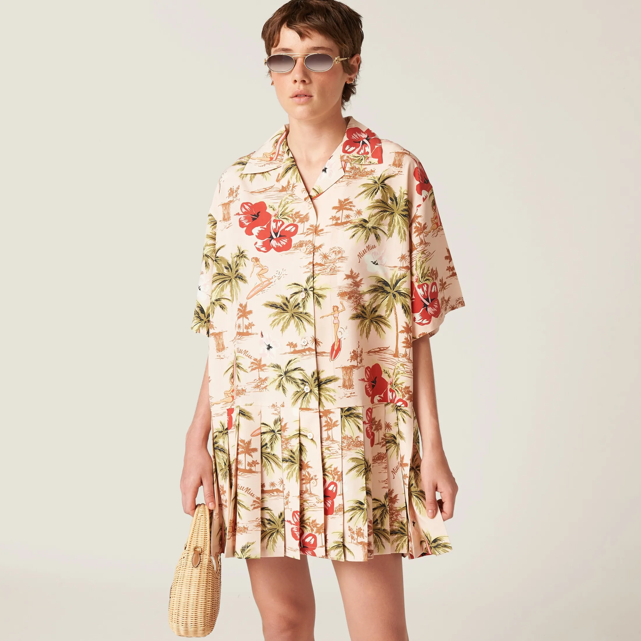 Peach Printed Silk Mini-dress | Miu Miu