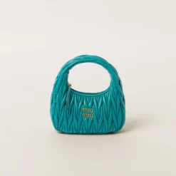 Peacock Blue Wander Matelassé Nappa Leather Hobo Bag | Miu Miu