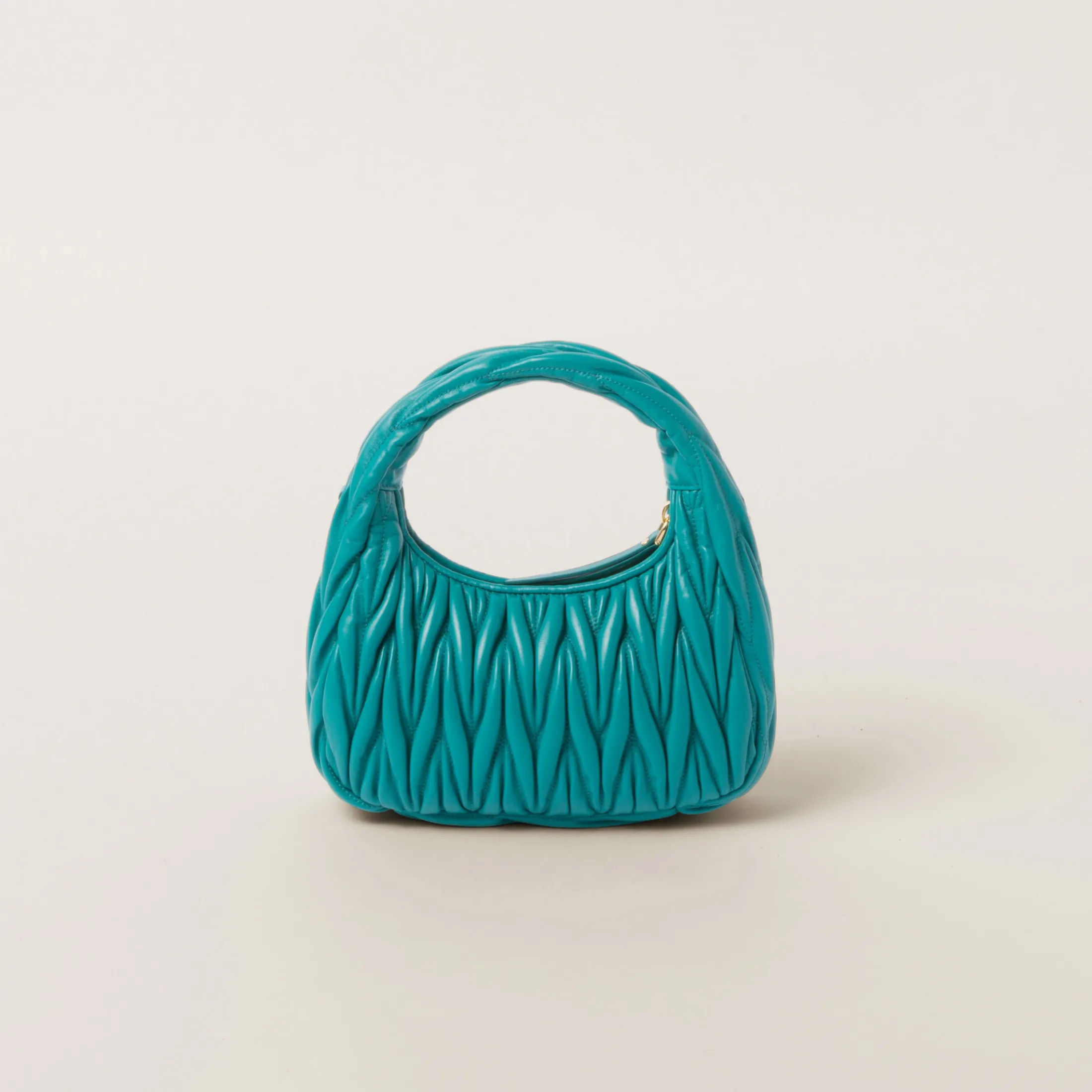 Peacock Blue Wander Matelassé Nappa Leather Hobo Bag | Miu Miu