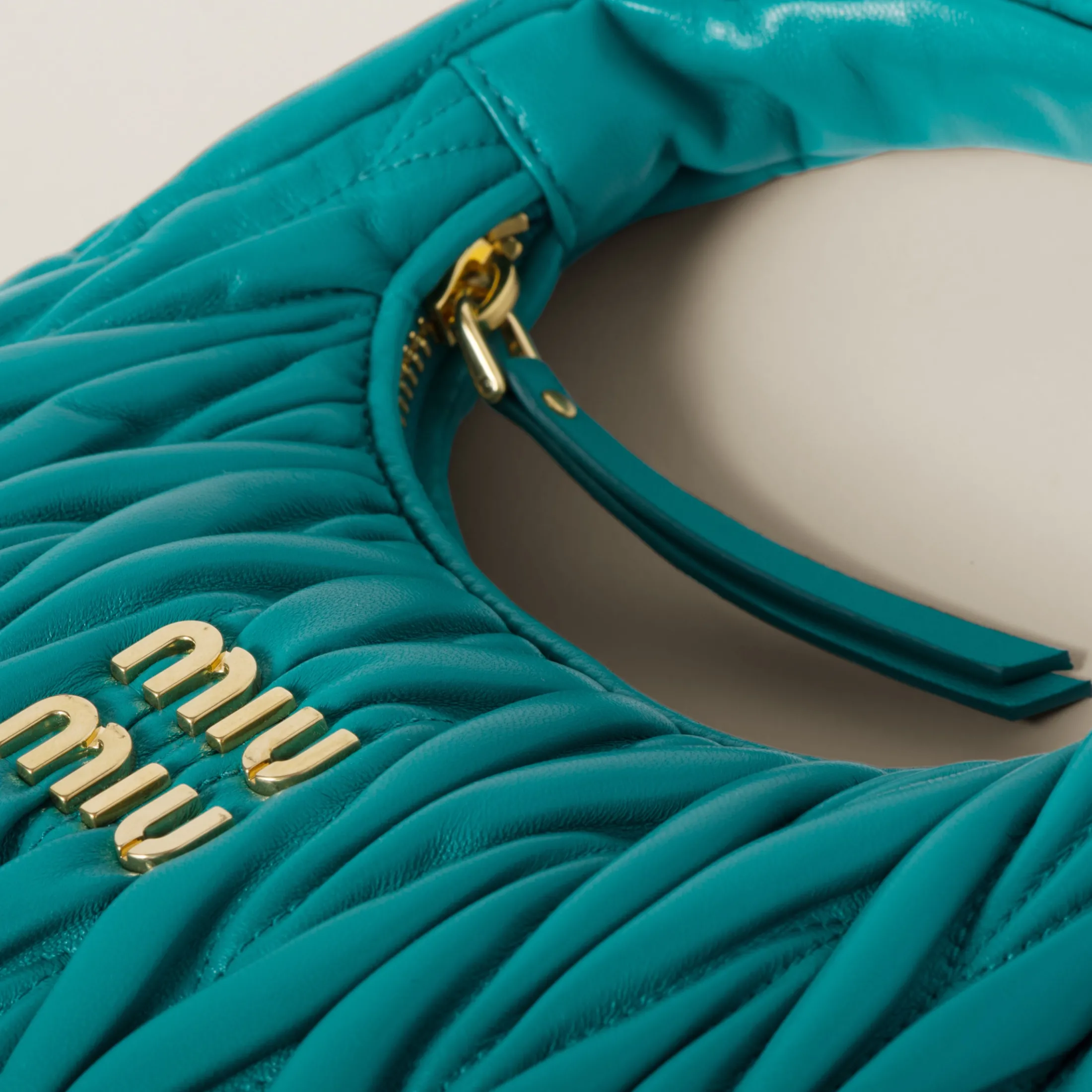 Peacock Blue Wander Matelassé Nappa Leather Hobo Bag | Miu Miu