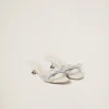 Pearl Gray Satin Sandals With Artificial Crystals | Miu Miu