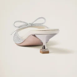 Pearl Gray Satin Sandals With Artificial Crystals | Miu Miu