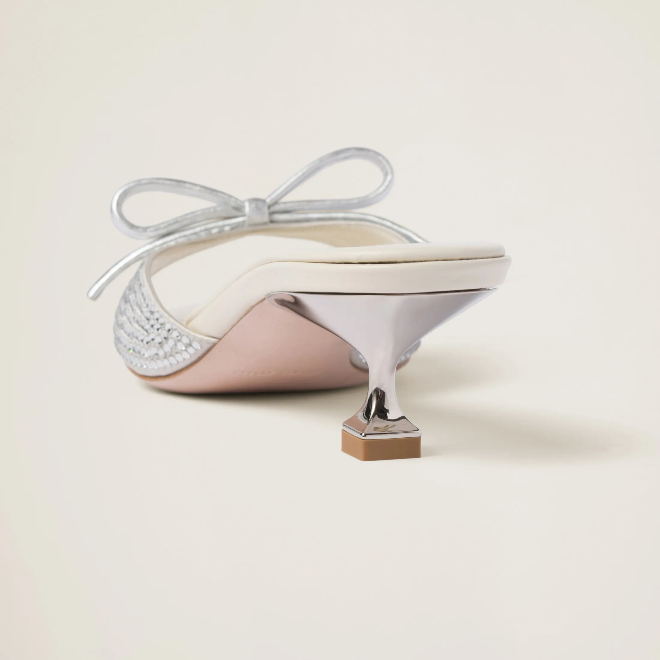 Pearl Gray Satin Sandals With Artificial Crystals | Miu Miu