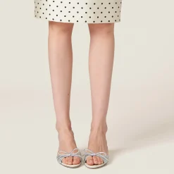 Pearl Gray Satin Sandals With Artificial Crystals | Miu Miu