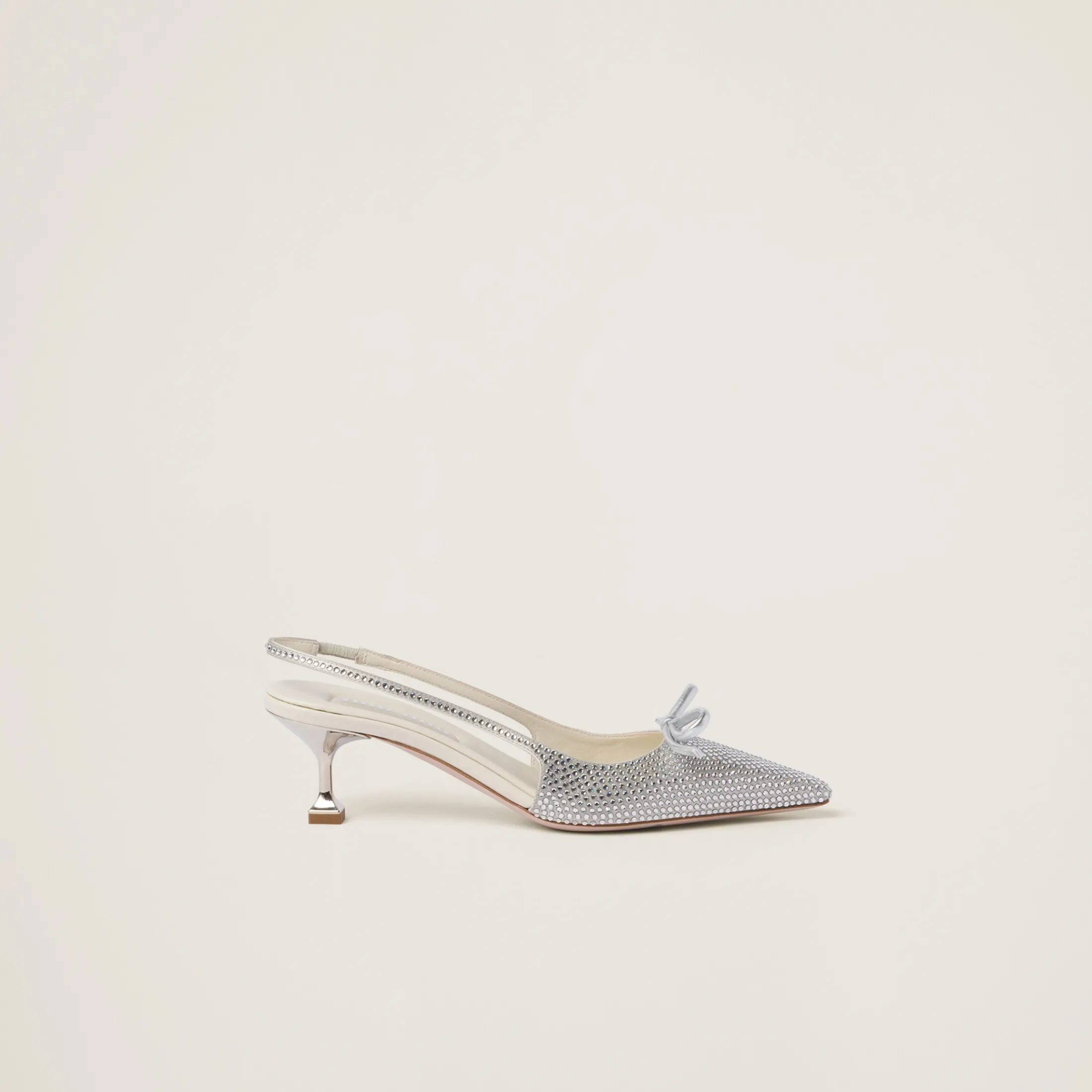 Pearl Gray Satin Slingback Pumps | Miu Miu