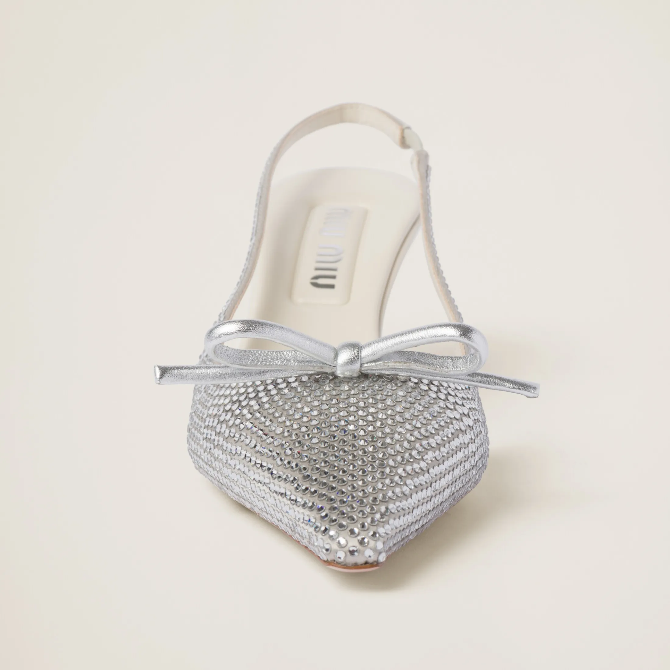 Pearl Gray Satin Slingback Pumps | Miu Miu