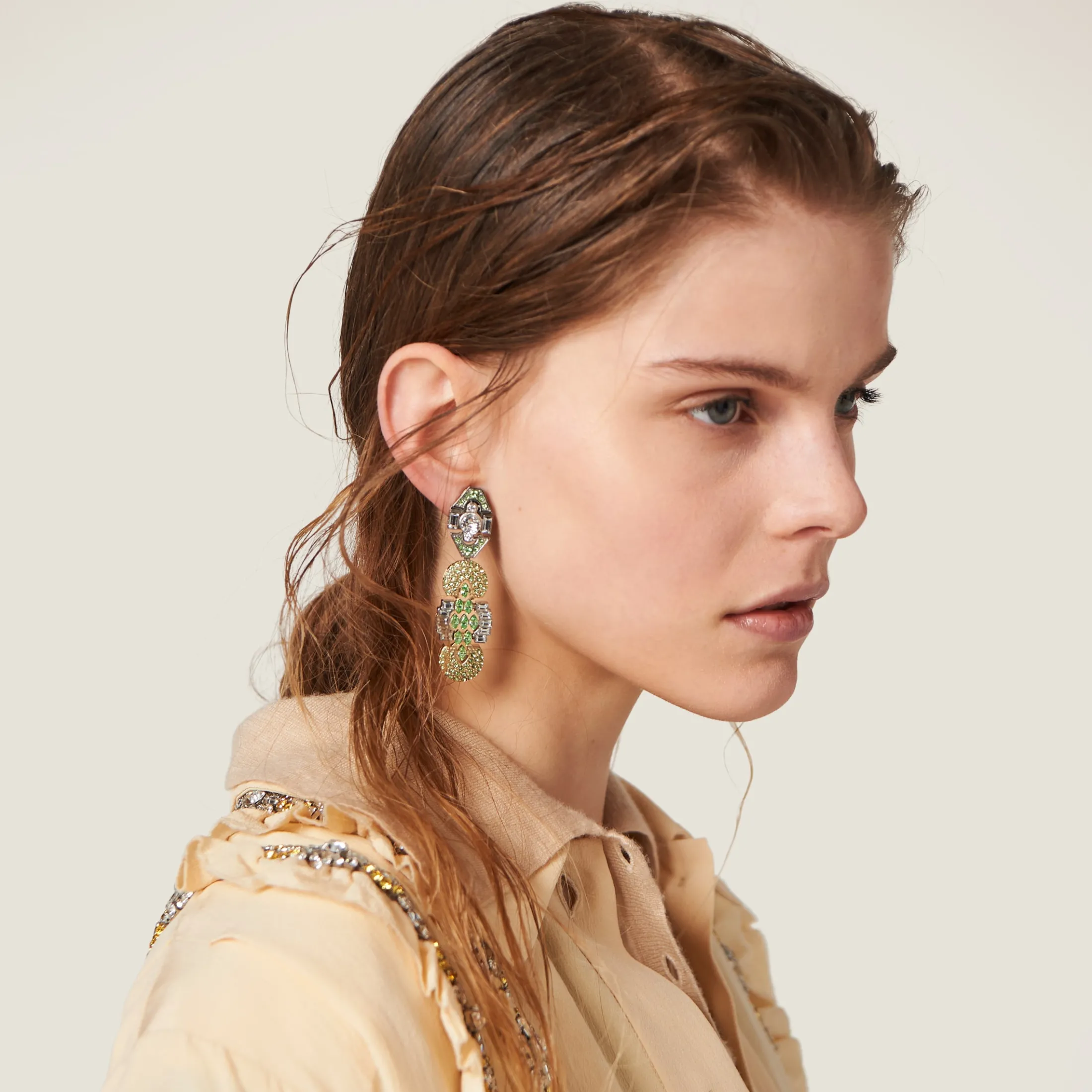 Peridot Metal Earrings With Crystals | Miu Miu