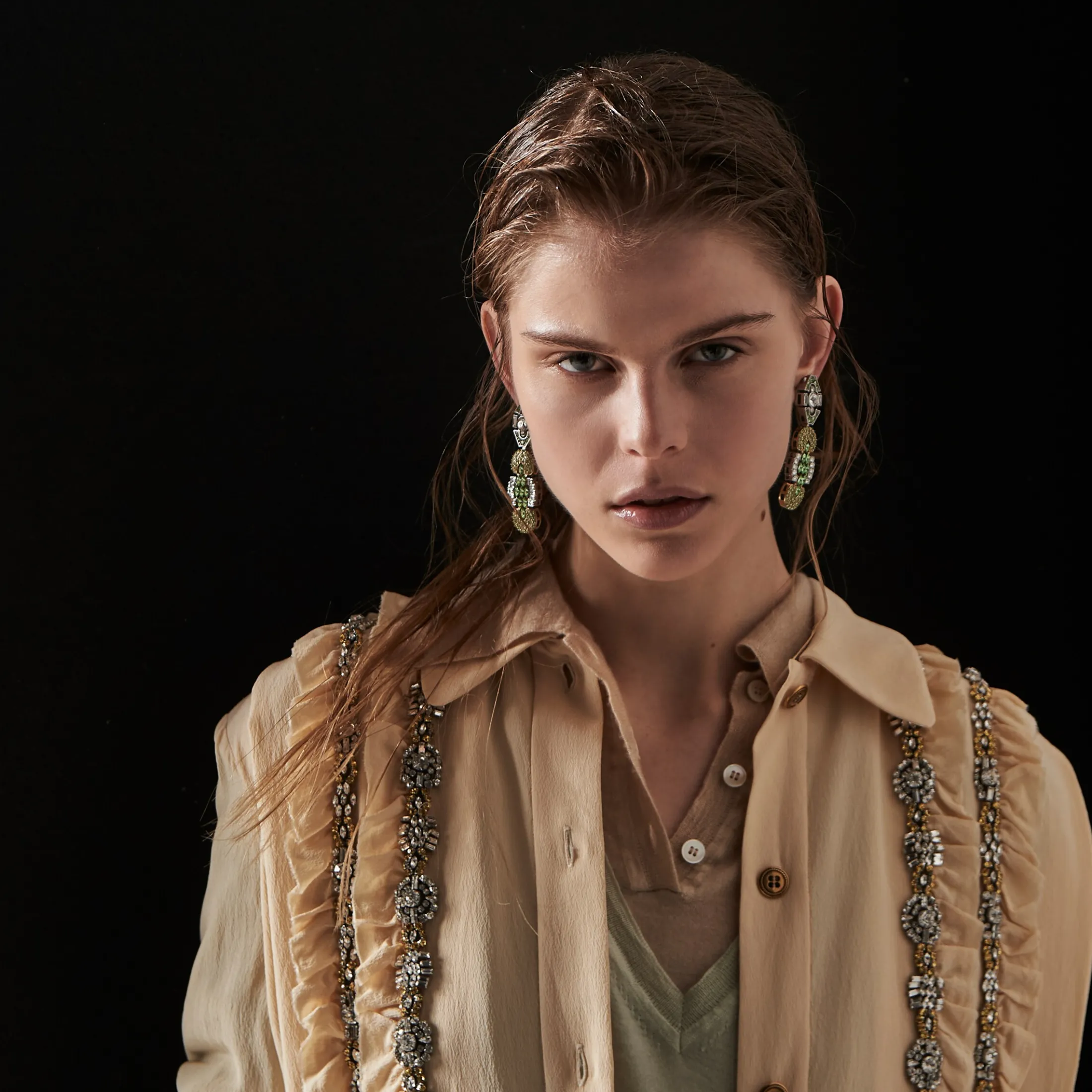 Peridot Metal Earrings With Crystals | Miu Miu