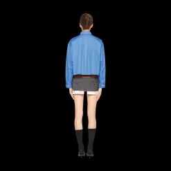 Periwinkle Blue Cropped Poplin Shirt | Miu Miu
