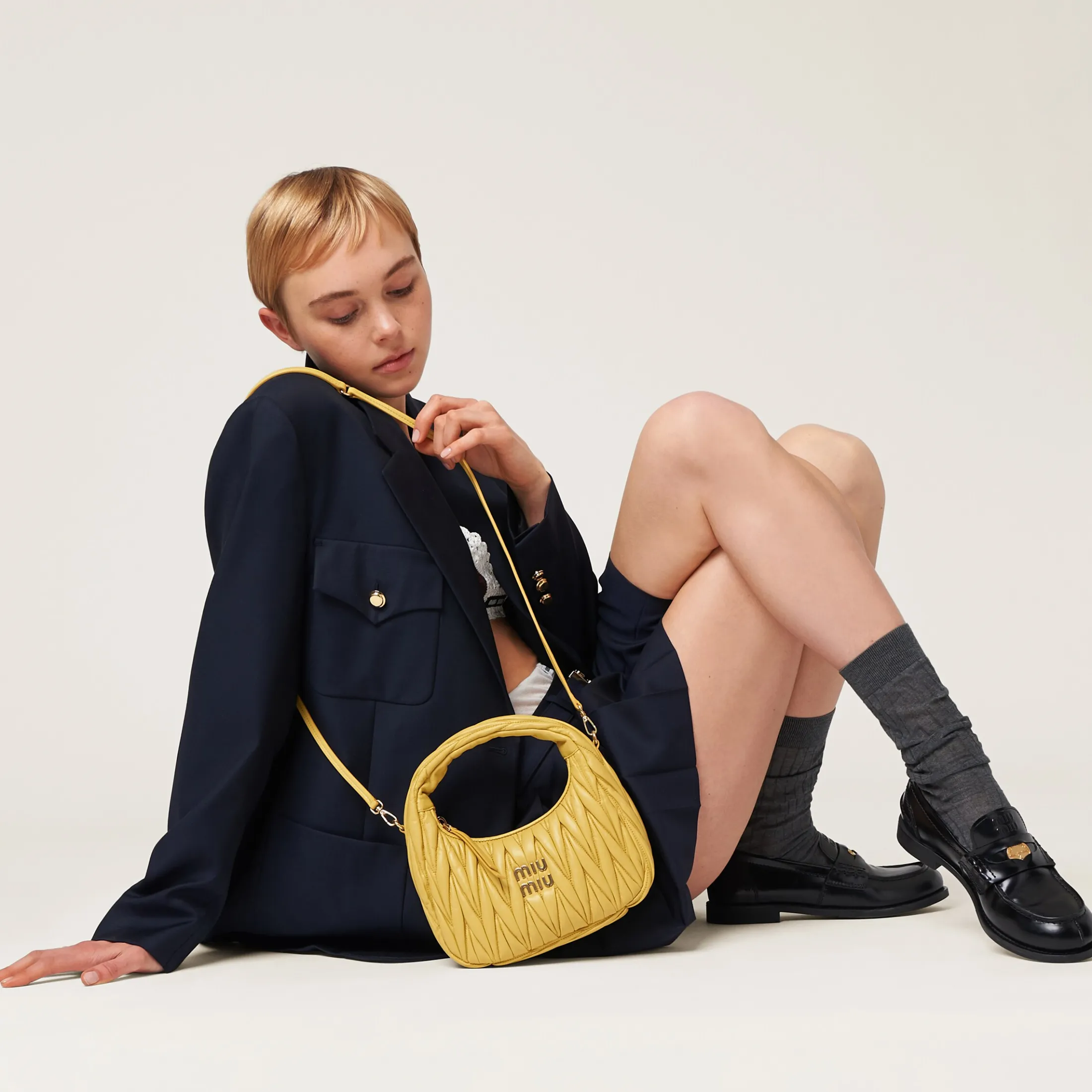 Pineapple Wander Matelassé Nappa Leather Hobo Bag | Miu Miu