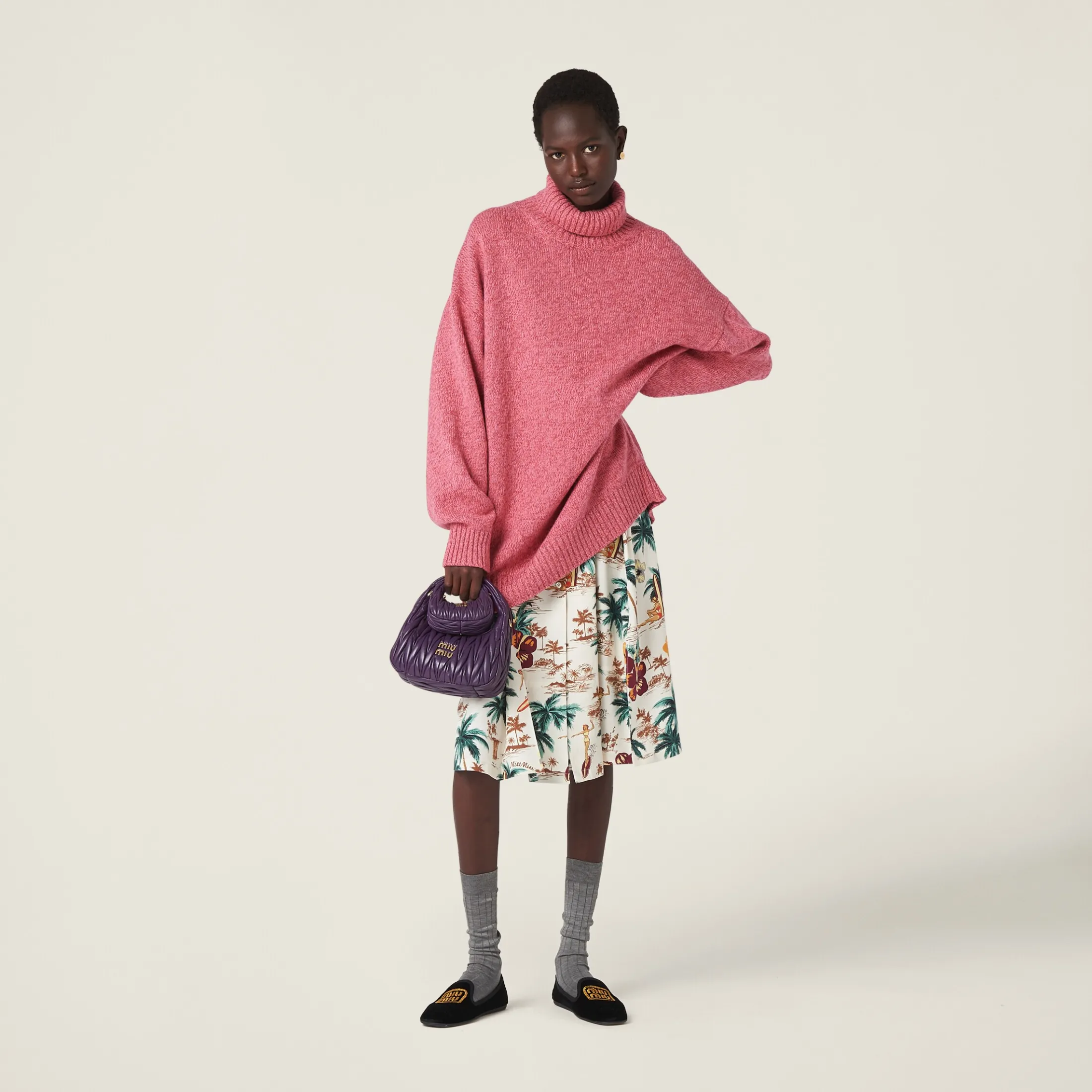Pink Cashmere Wool Turtleneck Dress | Miu Miu