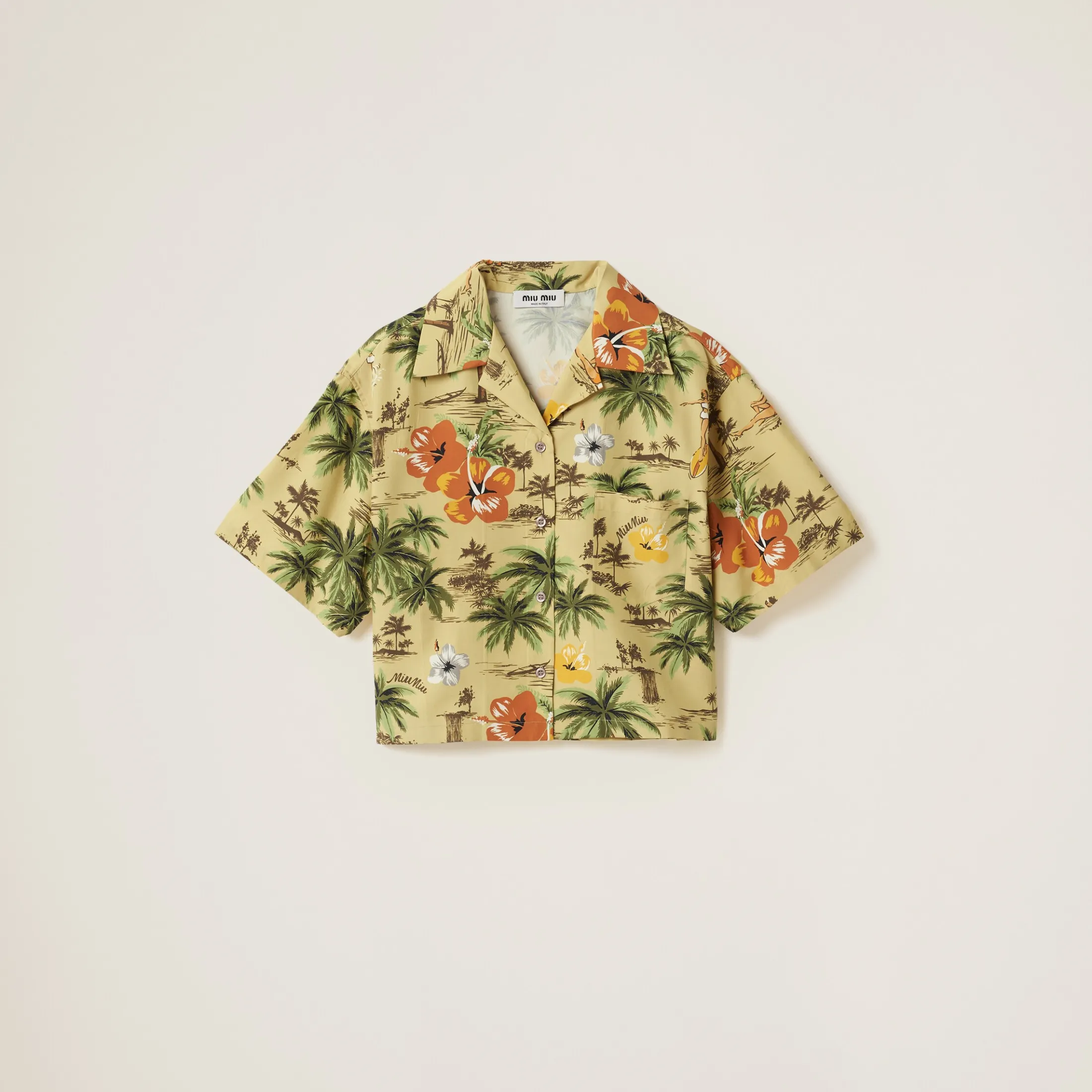 Pistachio Green Printed Silk Shirt | Miu Miu
