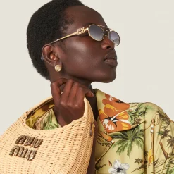 Pistachio Green Printed Silk Shirt | Miu Miu
