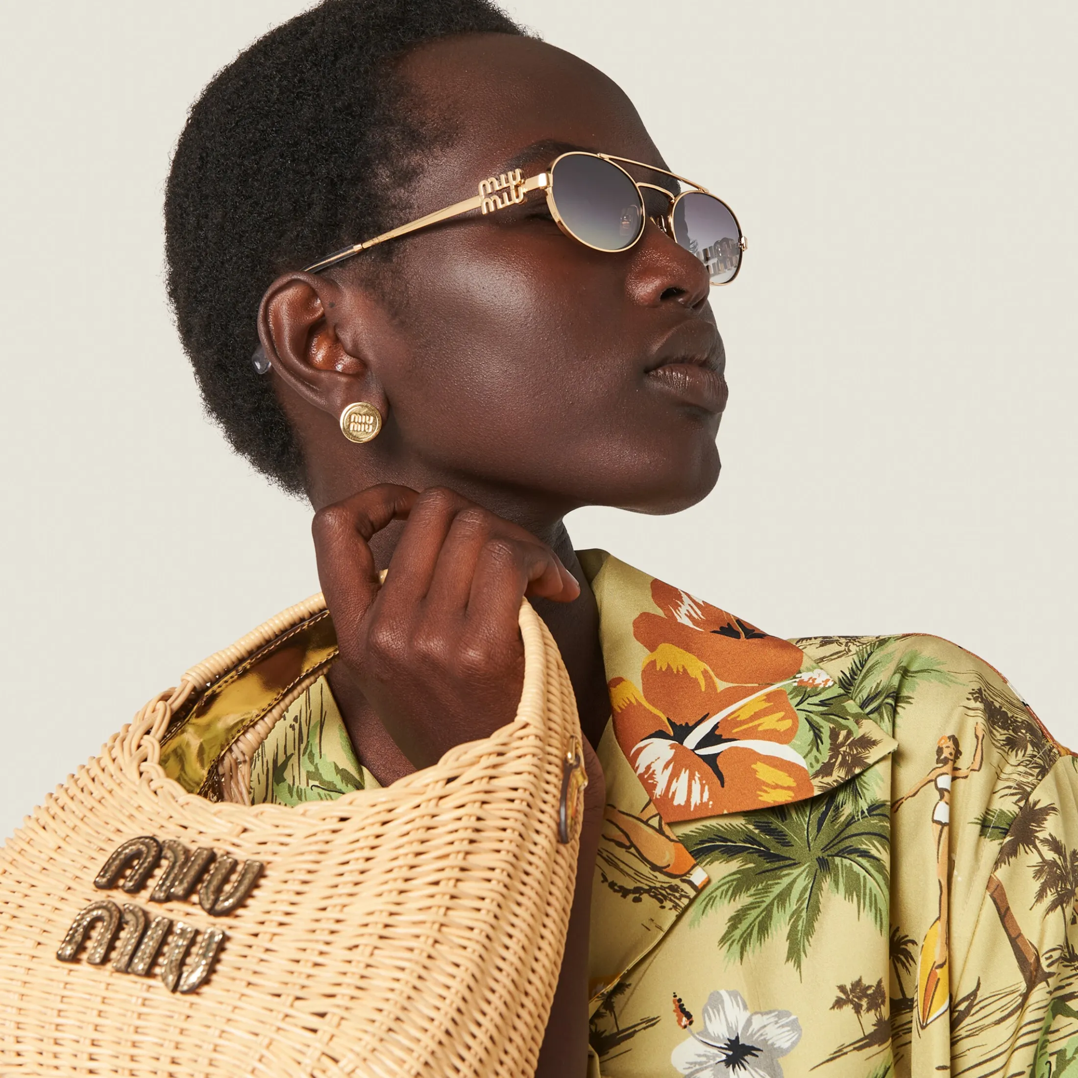 Pistachio Green Printed Silk Shirt | Miu Miu
