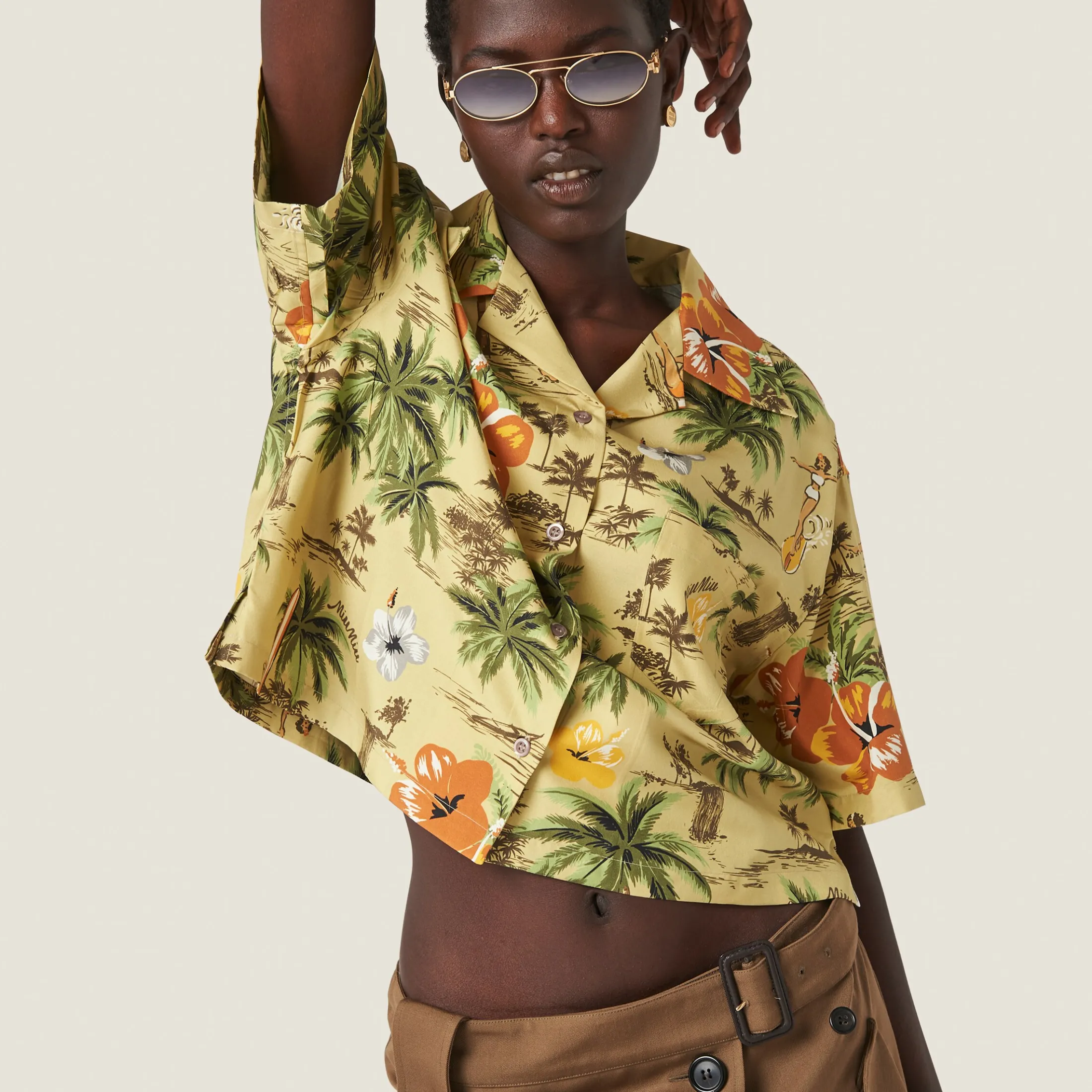 Pistachio Green Printed Silk Shirt | Miu Miu
