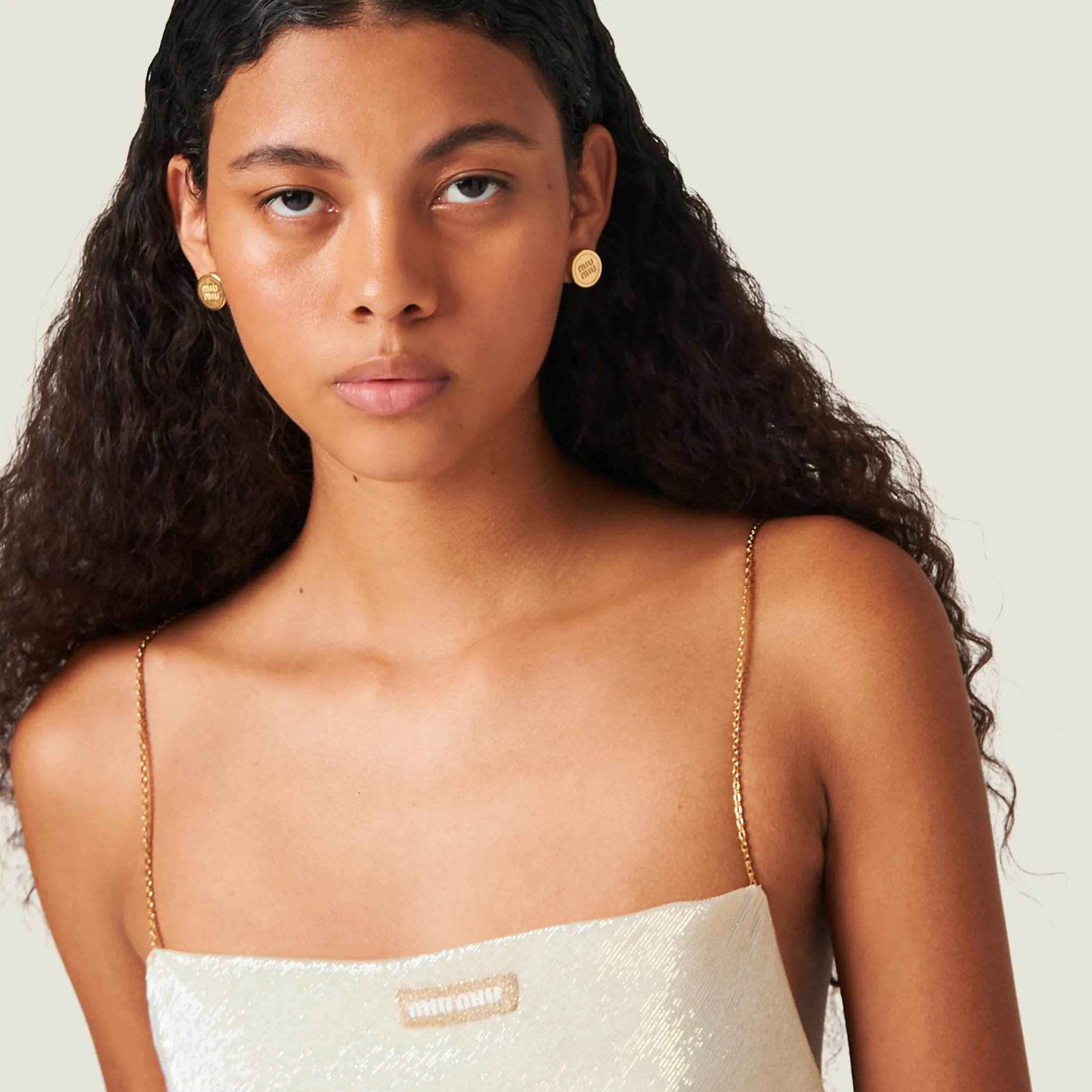 Platinum Long Mesh Dress | Miu Miu