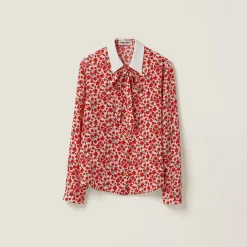 Pomegranate Yellow/red Floral Print Crepe De Chine Shirt | Miu Miu