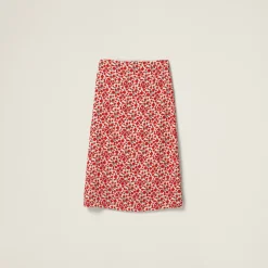 Pomegranate Yellow/red Floral Print Crepe De Chine Skirt | Miu Miu