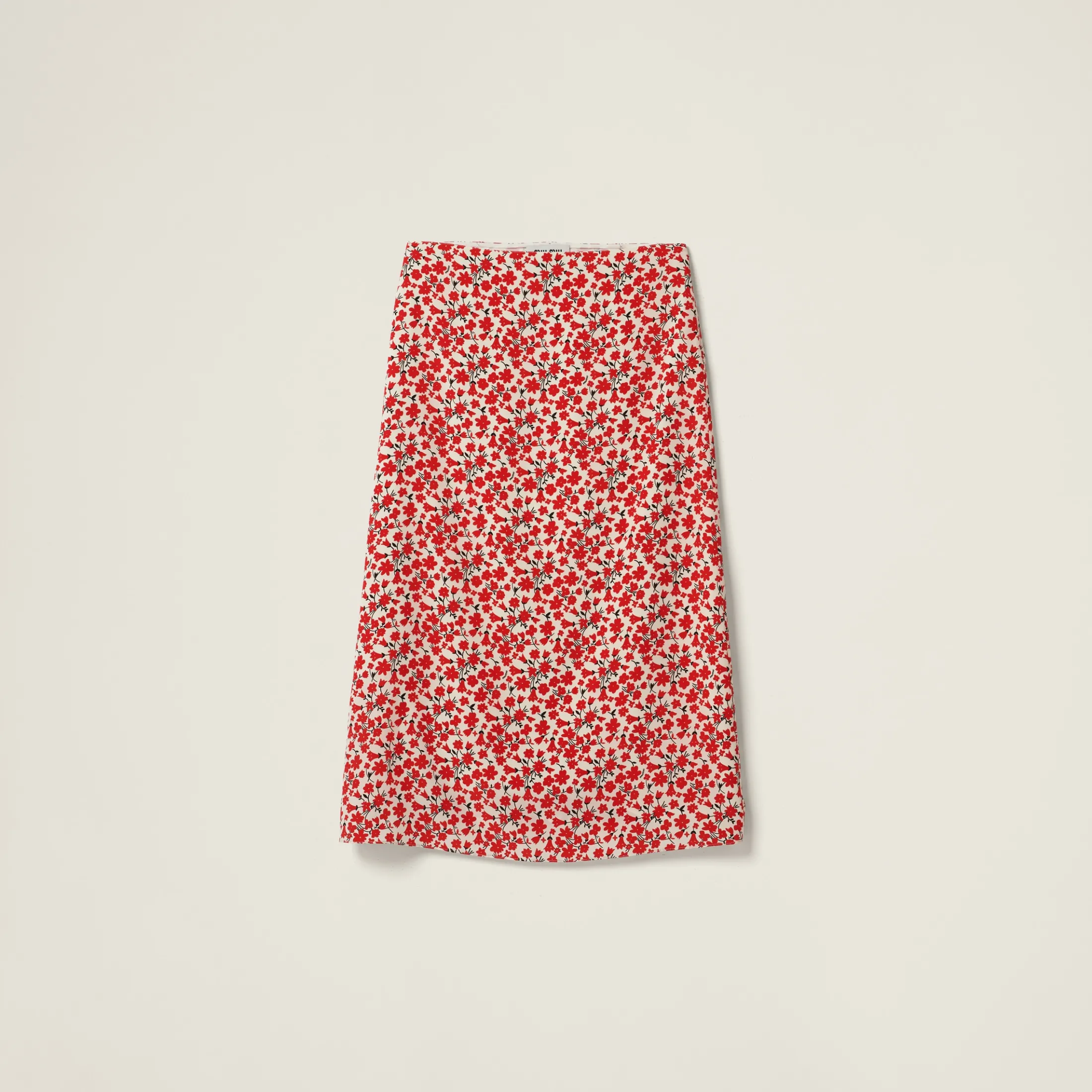 Pomegranate Yellow/red Floral Print Crepe De Chine Skirt | Miu Miu