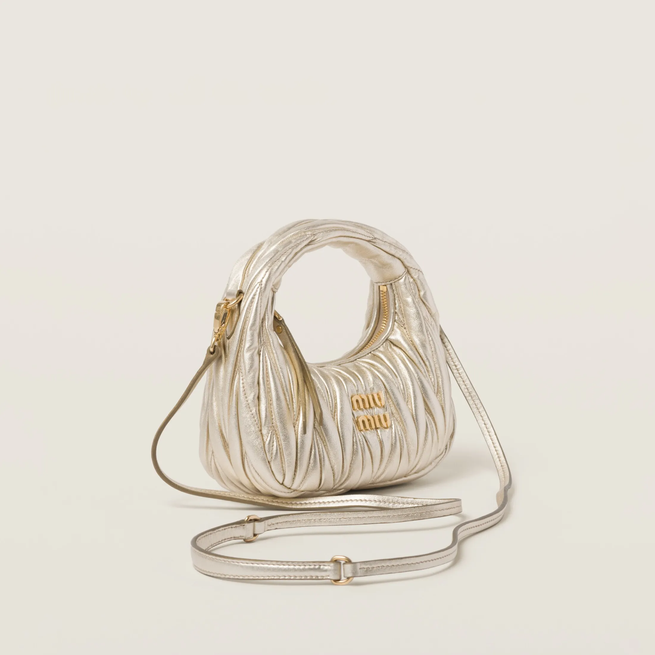 Pyrite Wander Matelassé Nappa Leather Hobo Mini-bag | Miu Miu