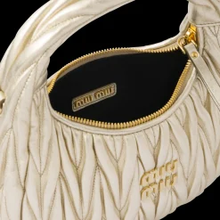 Pyrite Wander Matelassé Nappa Leather Hobo Bag | Miu Miu