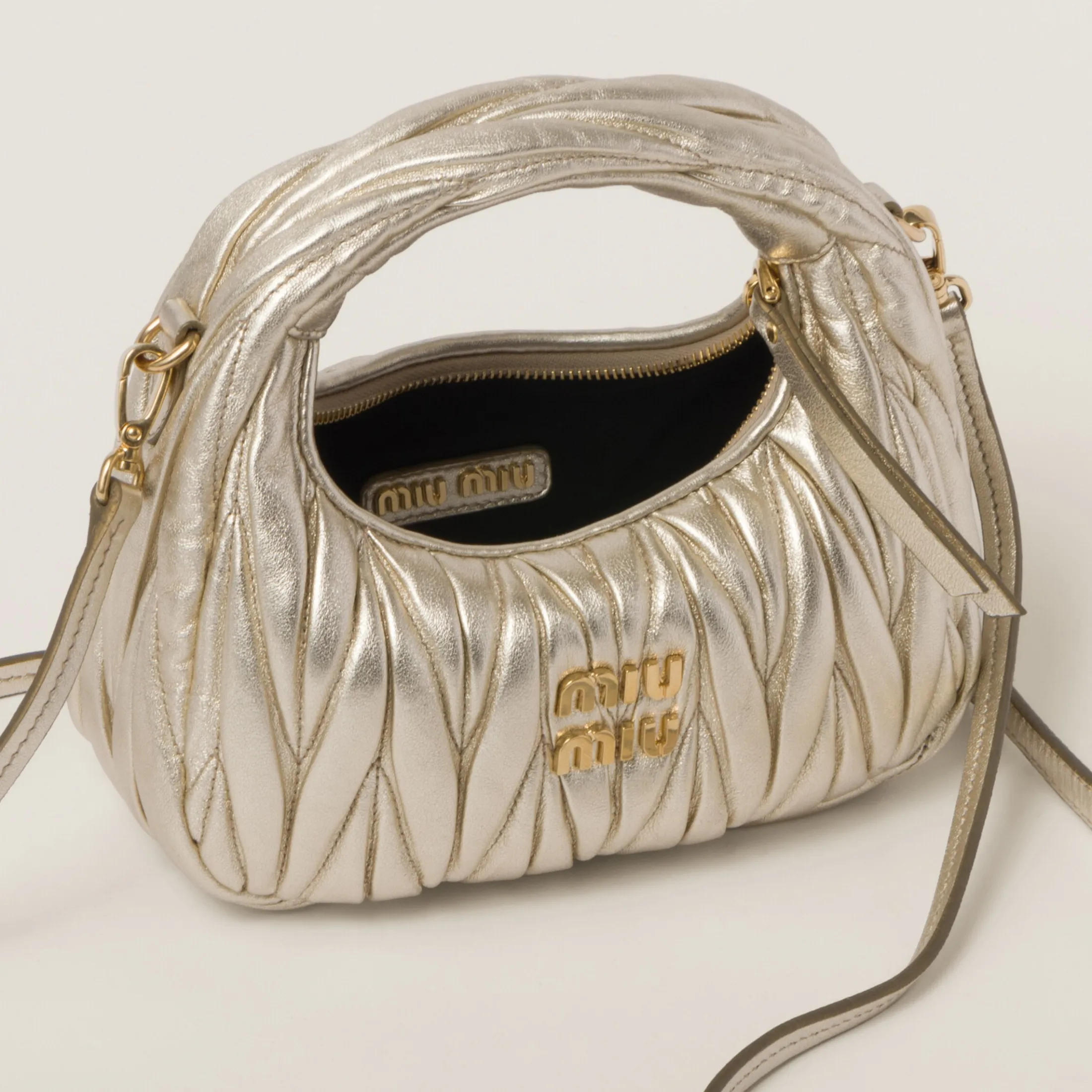 Pyrite Wander Matelassé Nappa Leather Hobo Mini-bag | Miu Miu