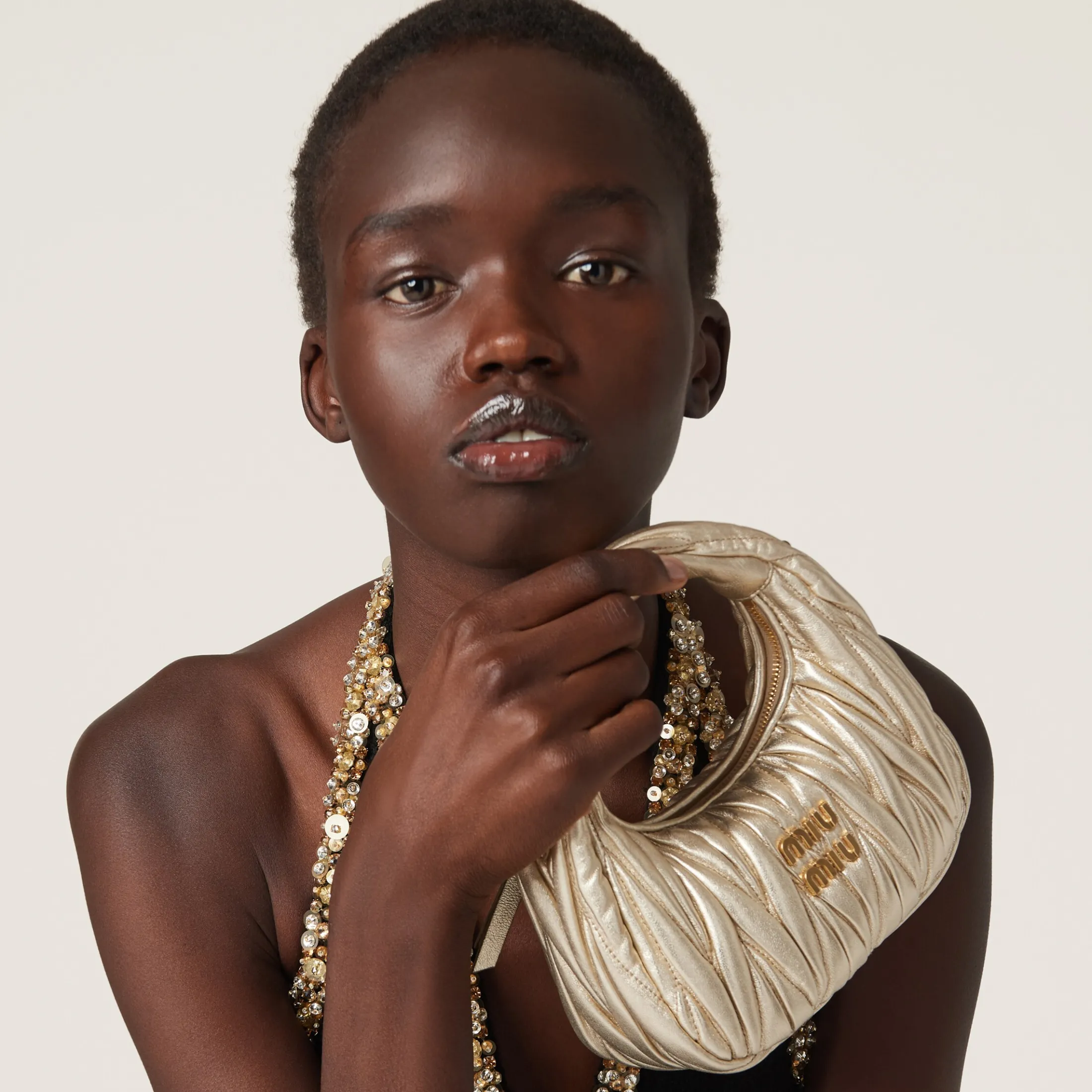 Pyrite Wander Matelassé Nappa Leather Hobo Mini-bag | Miu Miu