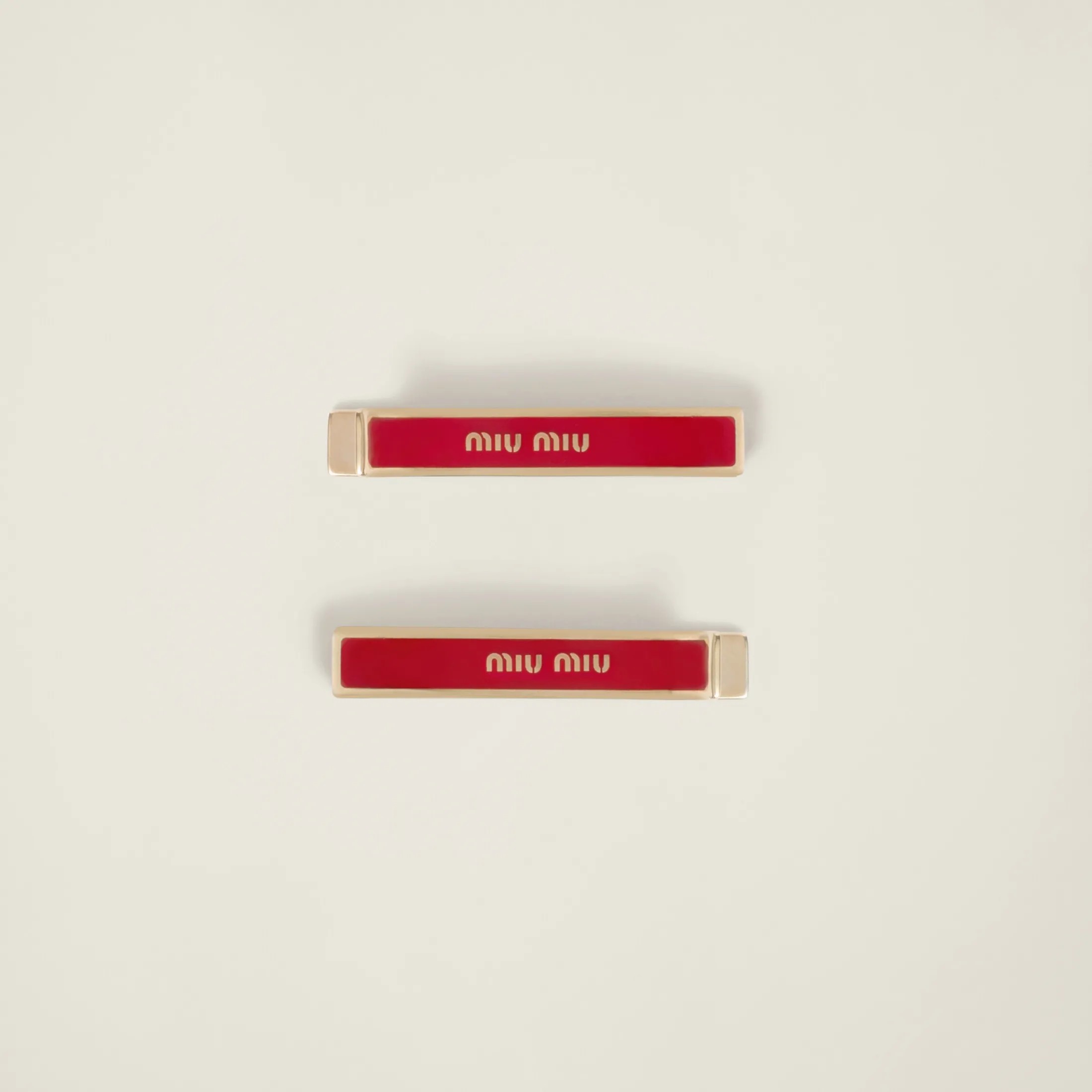 Red Enameled Metal Hair Clips | Miu Miu
