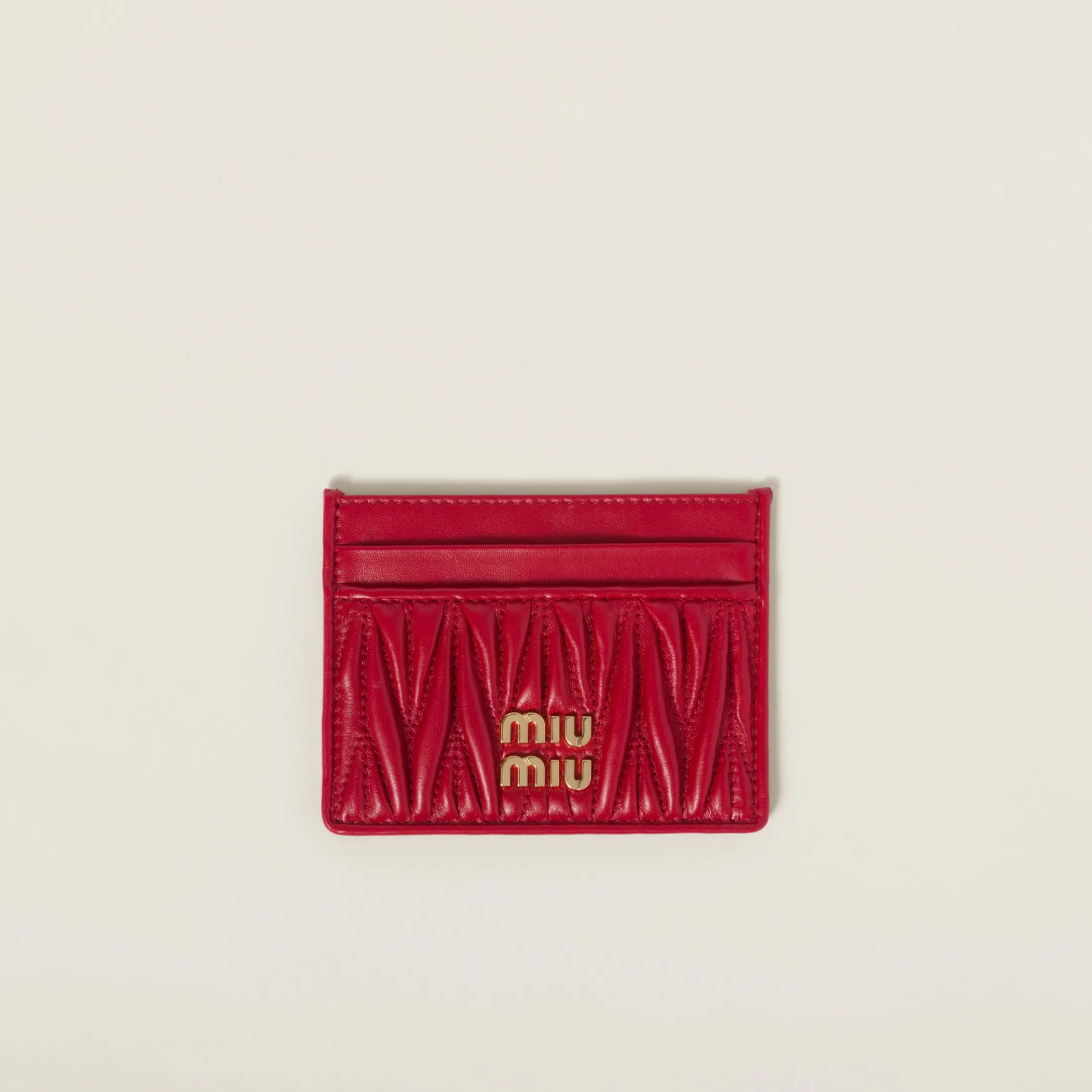 Red Matelassé Nappa Leather Card Holder | Miu Miu
