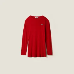 Red Ribbed Knit Jersey Dress | Miu Miu