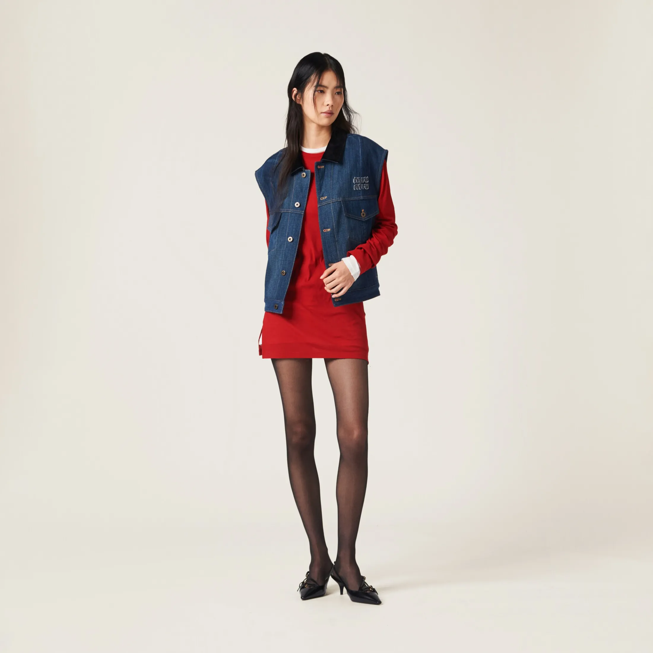 Red Ribbed Knit Jersey Dress | Miu Miu