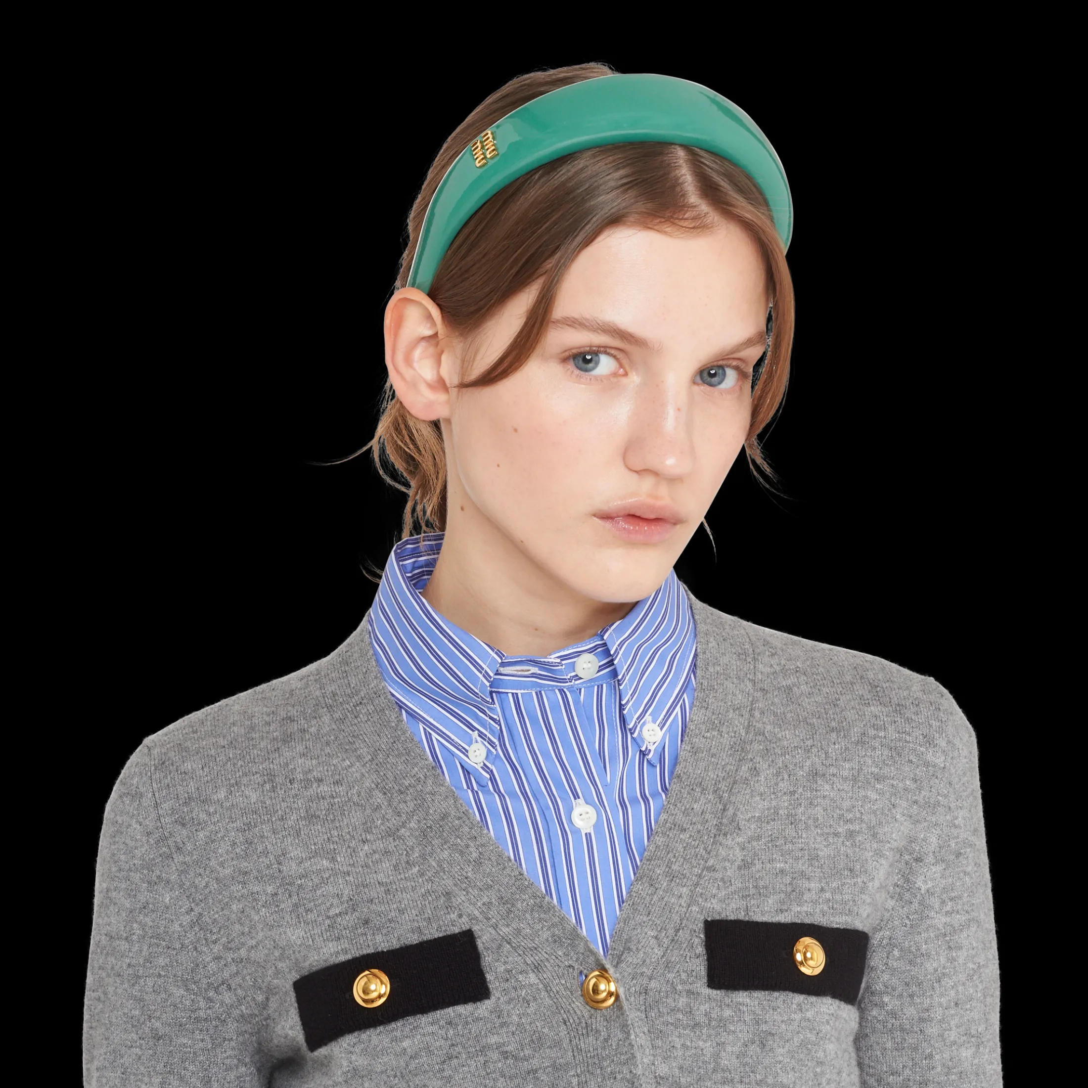 Sage Green Patent Leather Headband | Miu Miu