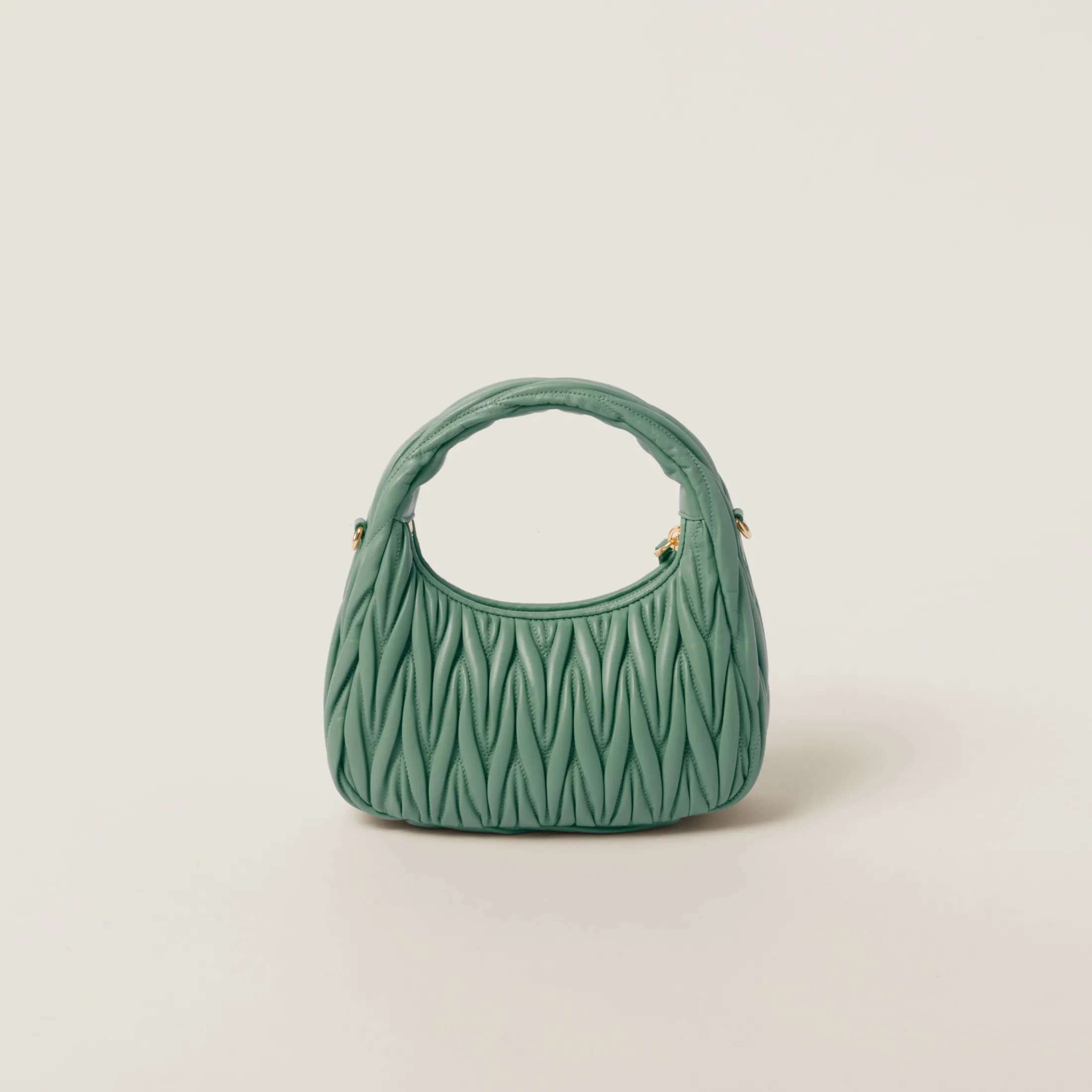 Sage Green Wander Matelassé Nappa Leather Hobo Bag | Miu Miu