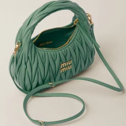 Sage Green Wander Matelassé Nappa Leather Hobo Bag | Miu Miu
