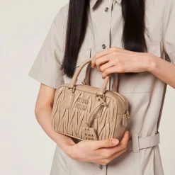 Sand Beige Arcadie Matelassé Nappa Leather Bag | Miu Miu