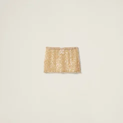 Sand Beige Embroidered Organza Miniskirt | Miu Miu
