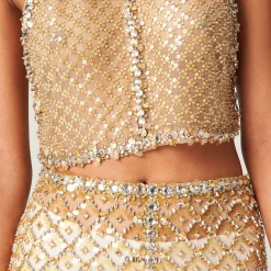 Sand Beige Embroidered Organza Halter Top | Miu Miu