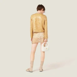 Sand Beige Embroidered Single-breasted Organza Jacket | Miu Miu