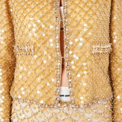 Sand Beige Embroidered Single-breasted Organza Jacket | Miu Miu