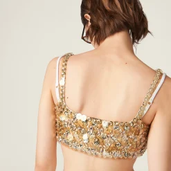 Sand Beige Embroidered Silk And Wool Top | Miu Miu