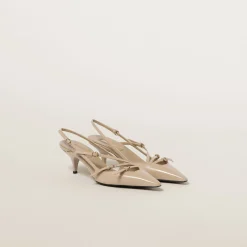 Sand Beige Patent Leather Slingbacks With Buckles | Miu Miu