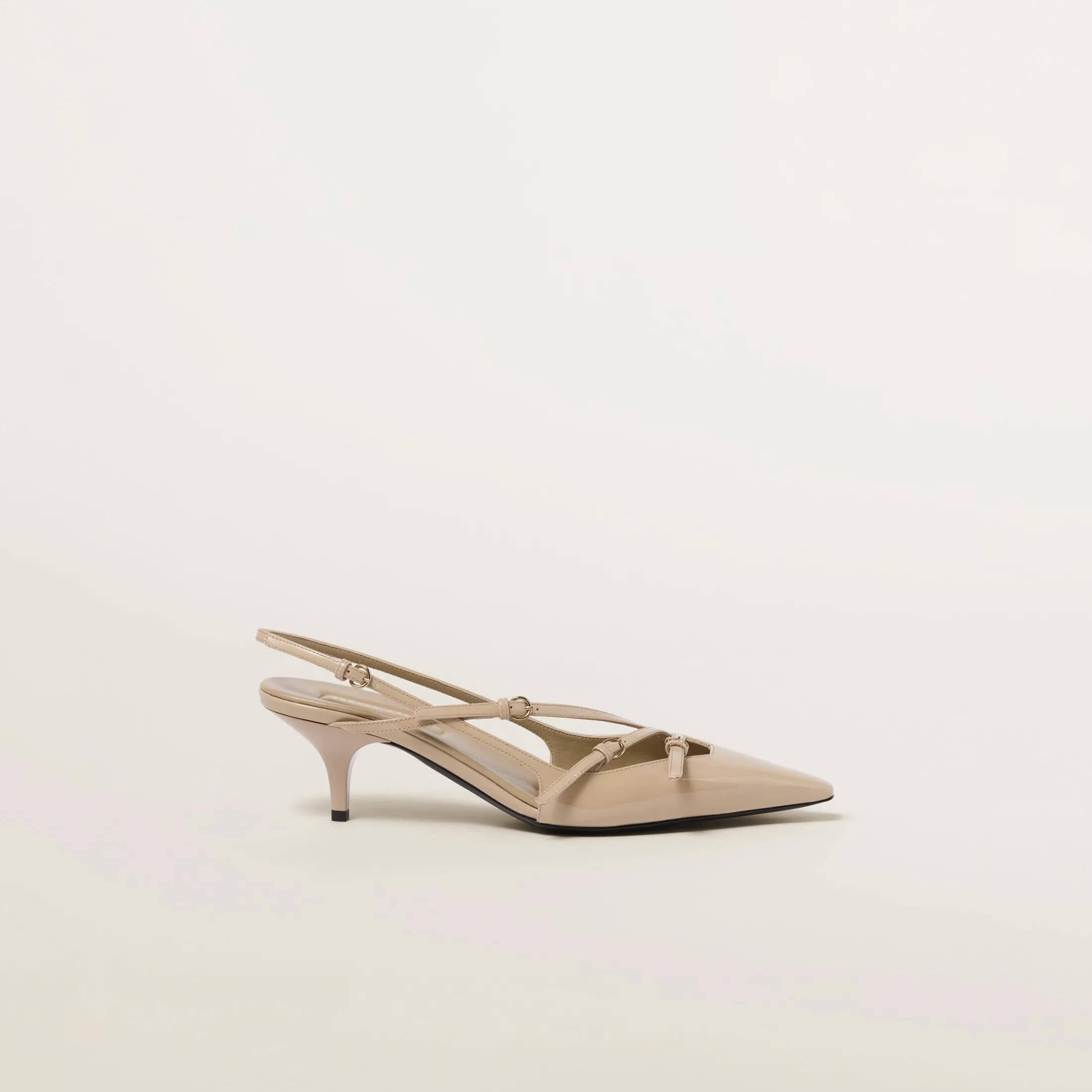 Sand Beige Patent Leather Slingbacks With Buckles | Miu Miu