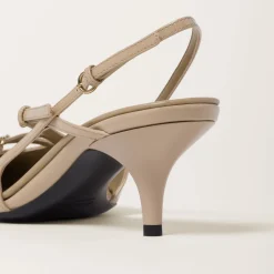 Sand Beige Patent Leather Slingbacks With Buckles | Miu Miu
